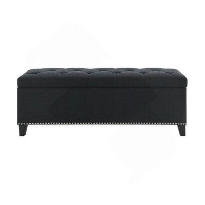 47.5" Storage Ottoman, Storage Bench With Safety Close Hinge, Linen Button-Tufted Ottoman For Living Room, Entryway, Hallway, Foot Rest, Support 500Lbs - Black