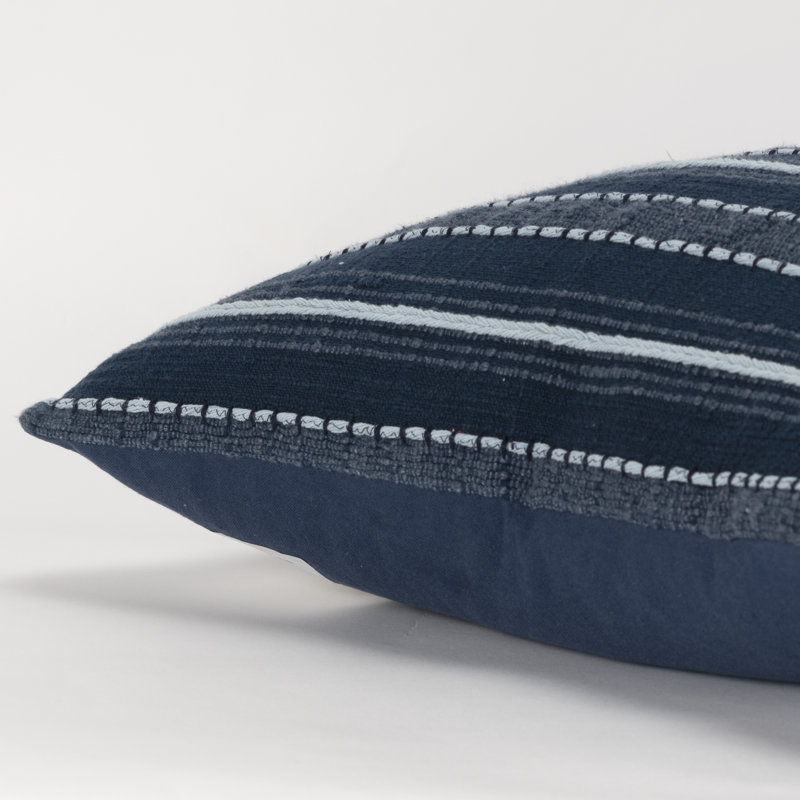 Navy and Light Blue Embroidered Cotton Blend Square Pillow