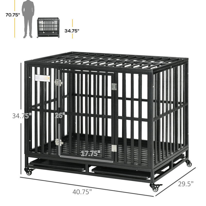Chenil en métal pour chien avec roulettes verrouillables et base facile d'entretien pour chiens de taille moyenne