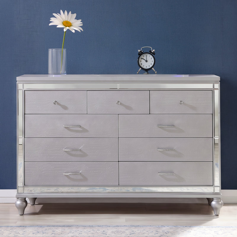 Denard 7-Drawer Double Dresser with Diamond Accents, Silver