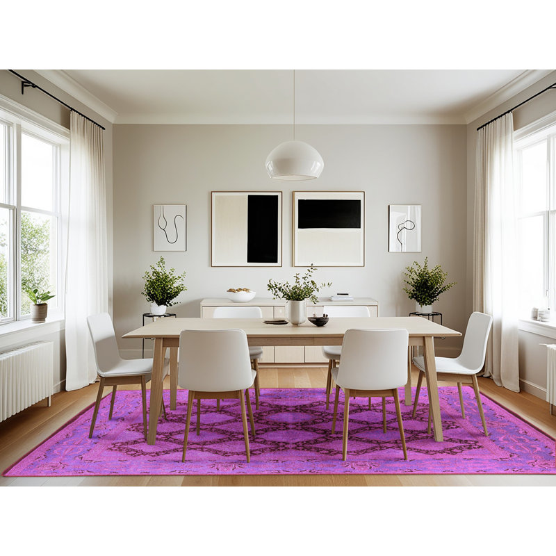 Tapis mauve lavable à la machine Mid-Century Modern 3134, Rectangle 7 pi x 10 pi