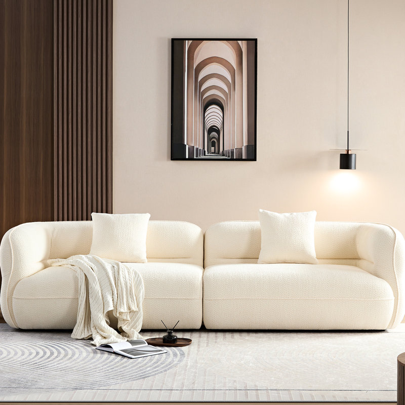 Modern White Sectional With Fabric And High Density Sponge Inner Filling Resilient Solid Wood Frame Textile
