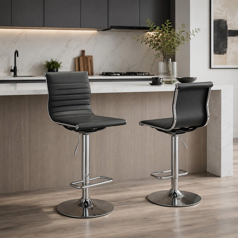 Tabouret à hauteur réglable Adlina, Argent, Noir