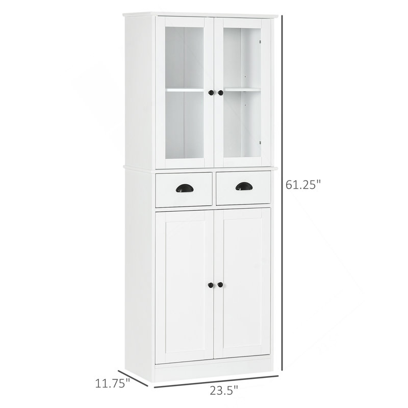 Armoire de rangement autoportante de style traditionnel de 61 po avec portes à fermeture douce, tablettes réglables et 2 tiroirs HOMcom, blanc, pour le salon, la salle à manger, blanc