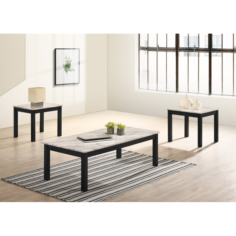 Ensemble de tables basses 3 pièces Bisou, Blanc / beige