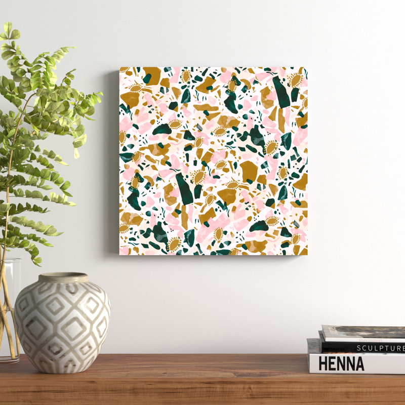 Boho Terrazzo, H 12 po x l 12 po, Non, Toile encadrée noire