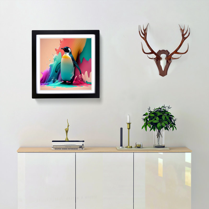 Penguin Color Field Painting - Framed Print, Black