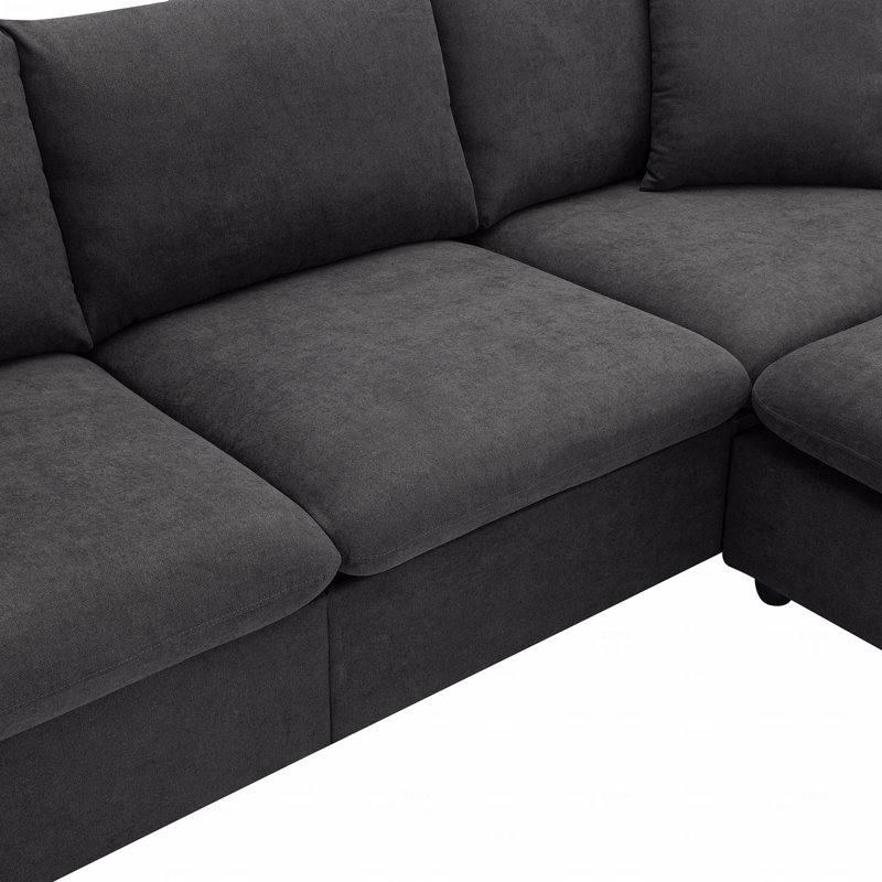 Ensemble de canapé modulaire 100,4 po x 64,6 po, canapé en forme de L avec 2 coussins gratuits et canapé rembourré en tissu de polyester à 4 places avec convertible et repose-pieds