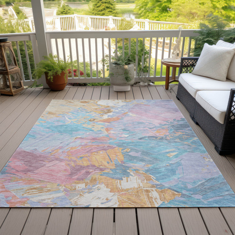 Machine Washable Indoor/Outdoor Cinead ACN1713 Teal Rug, Rectangle 10' x 14'