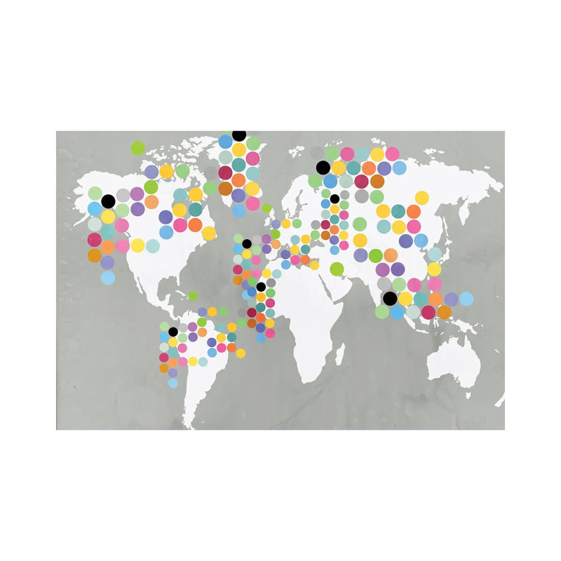 World Map Grey by PI Juvenile - Wrapped Canvas Print, 20.32 cm H x 30.48 cm W