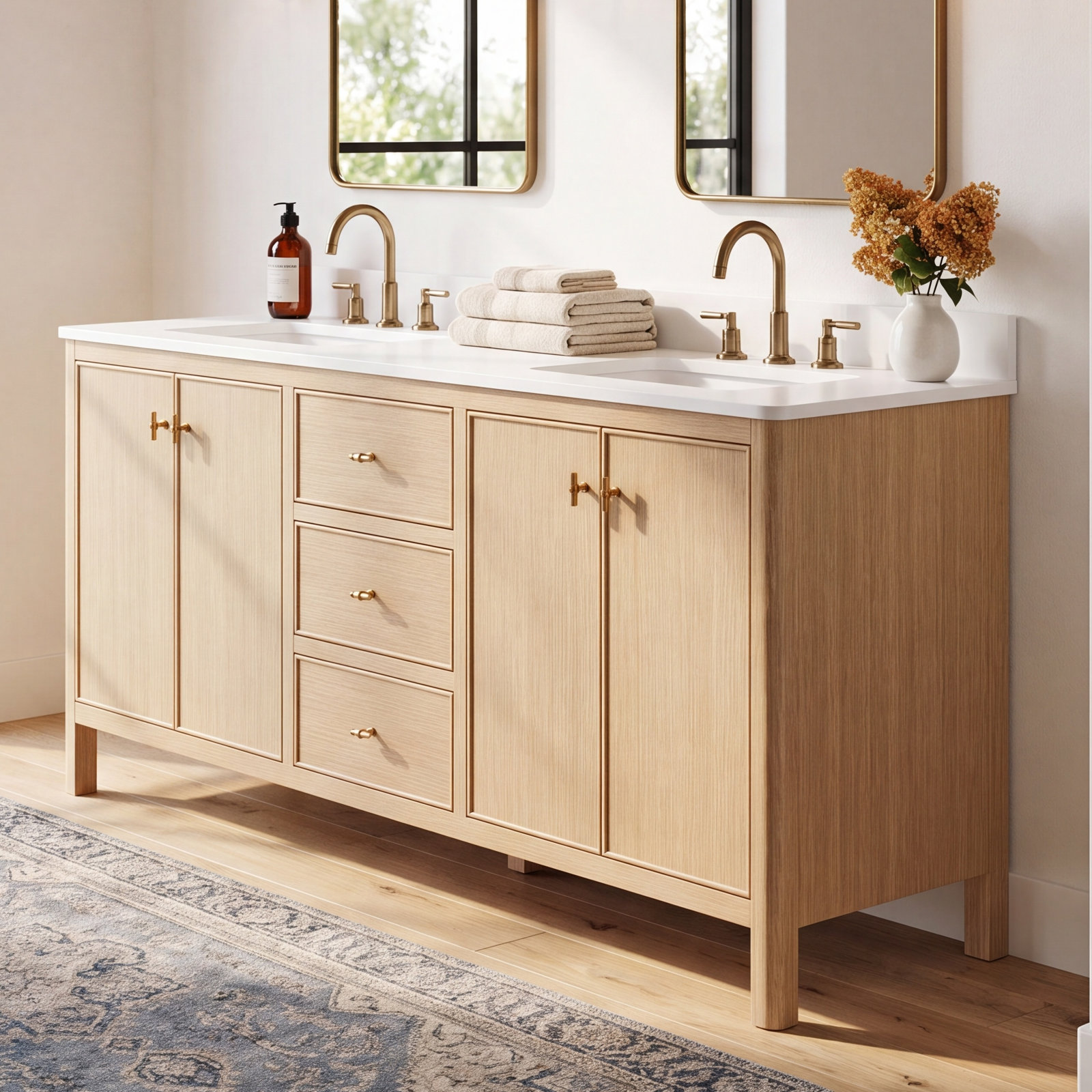 Kingsley 72" Oak Double Bathroom Vanity