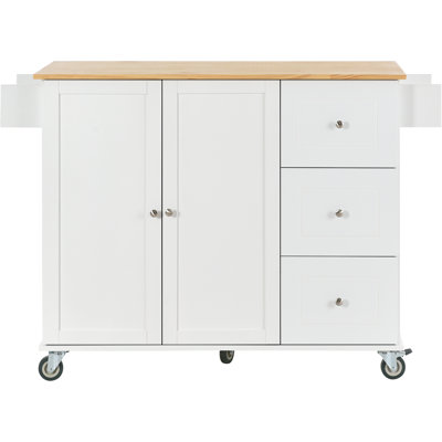 52.7" Rolling Kitchen Island With Top, Drop Leaf Breakfast Bar, Storage Cabinet, Spice Rack, Towel Rack, Drawers & Locking Wheels by Winston Porter