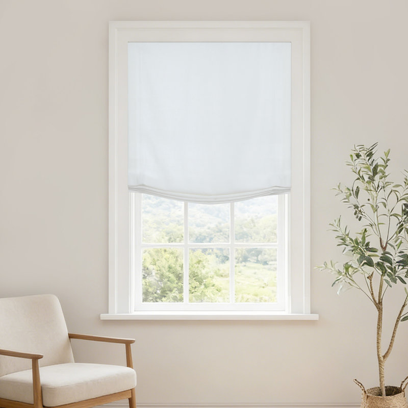 Store romain en lin doux et pliable sans cordon, tissu filtrant la lumière, Blanc, L 34 po x H 64 po