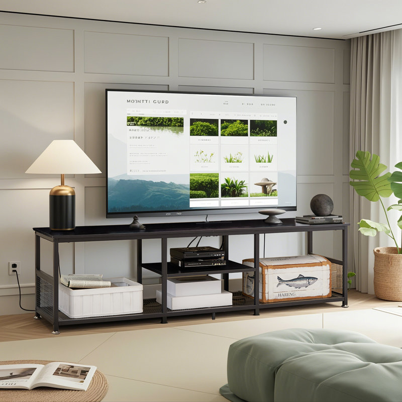 Meuble télé avec prises de courant, 62.99", Noir
