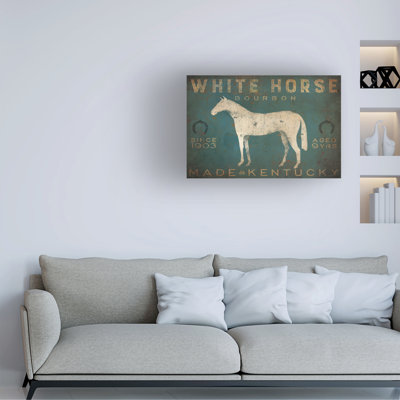 Wrapped Canvas Wall Art - Ryan Fowler 'White Horse With Words Blue' Wall Art for Living Room, Bedroom, or Office Décor - 22x32