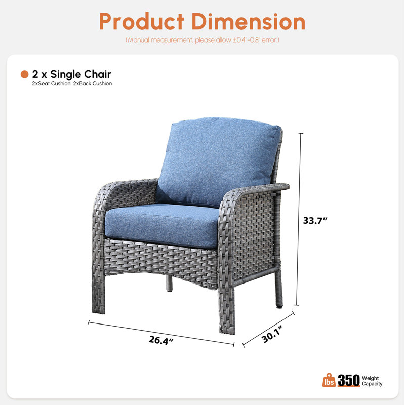 Ensemble 2 pièces de fauteuil club d'extérieur avec coussins, Blue