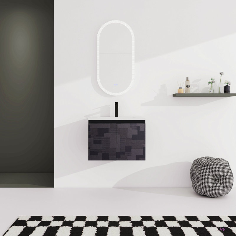 Meuble-lavabo mural 24 po avec lavabo en céramique et porte d'armoire à fermeture en douceur, ensemble KD