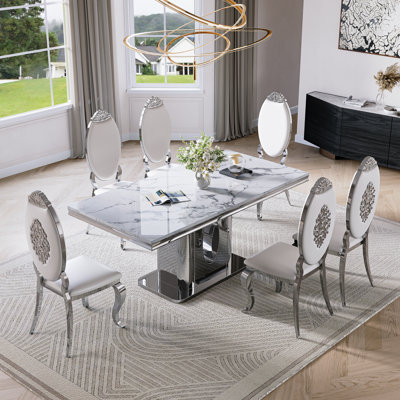 Faux Marble Top Pedestal Dining Set