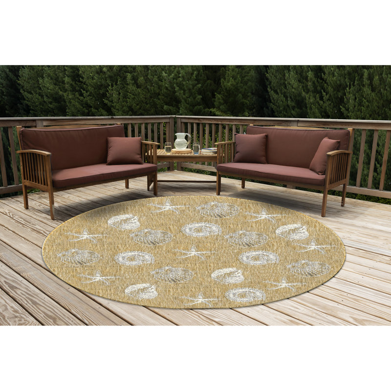 Tapis intérieur / extérieur brun clair Saldanha, Rond 7 pi 10 po