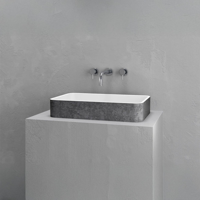 Vast Studio 39.4” L x  18.9” W  Wall-Mounted Rectangular Bathroom Sink – Gray/White Elevated Concrete, Gray/White