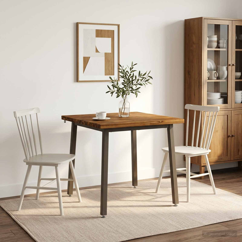 Acacia Dining Table, 75cm H x 70cm W x 70cm D, Dark Brown / White