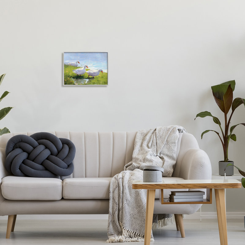 Az-075 - "Three Ducks Landscape" sur toile par Ziwei Li, H 11 po x l 14 po x P 1,5 po, Estampe numérique Farmhouse