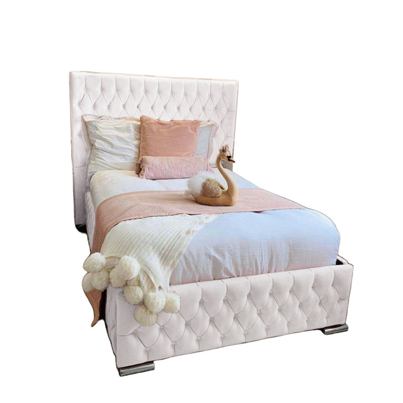 Tharpe Upholstered Bed Frame   , Single (3'), White