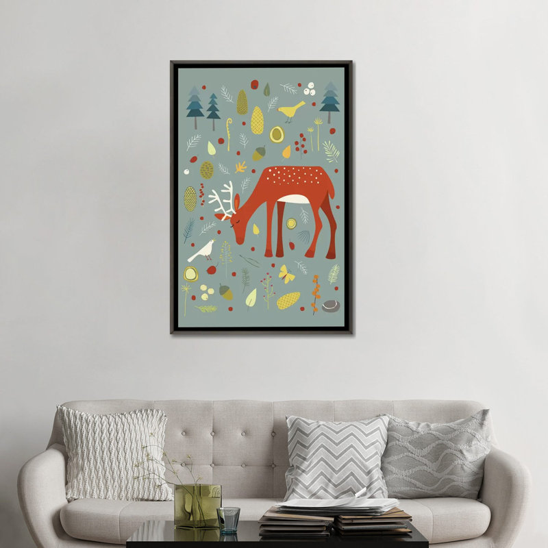 Bonjour cerf! par Nic Squirrell - impression d'art graphique, Toile avec cadre gris, H 48 po x l 32 po x P 1,5 po