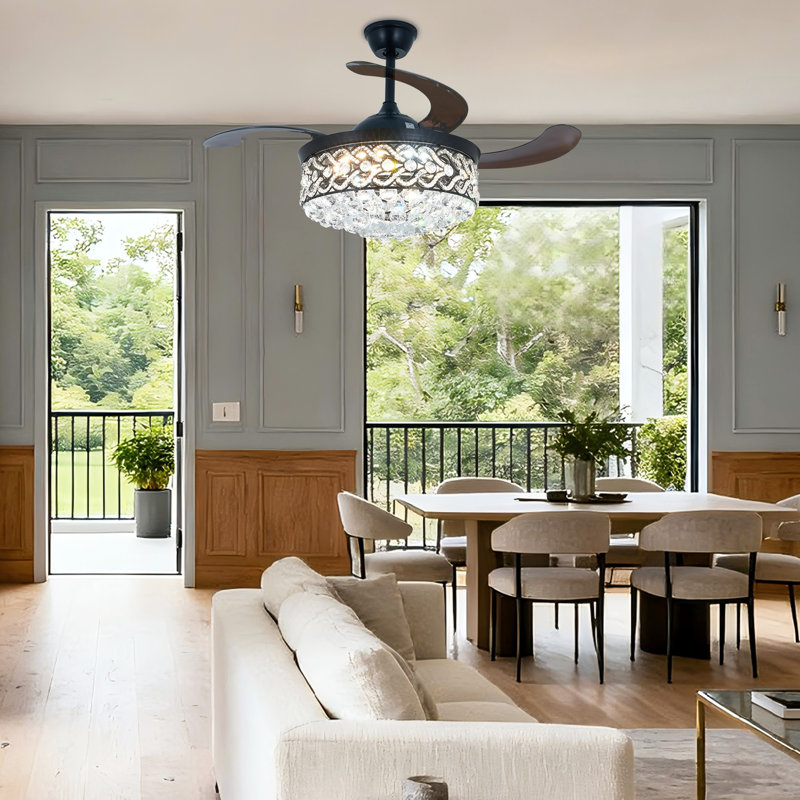 Ventilateur de plafond 42 "en cristal moderne avec lumière DEL