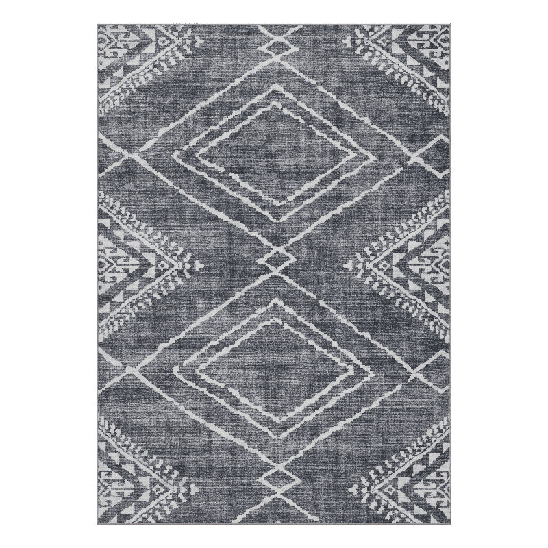 Kentre Jax Moroccan Machine Washable Area Rug, Rectangle 7'6" x 9'6", Gray