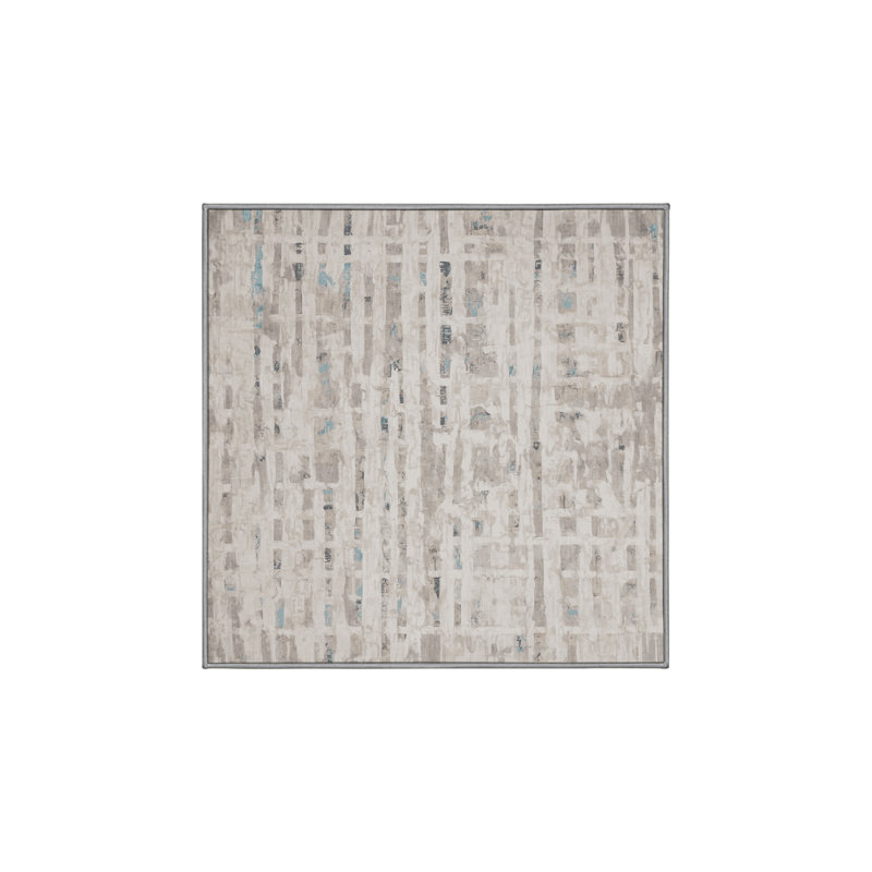 Machine Washable Gray Area Rug, Square 4'