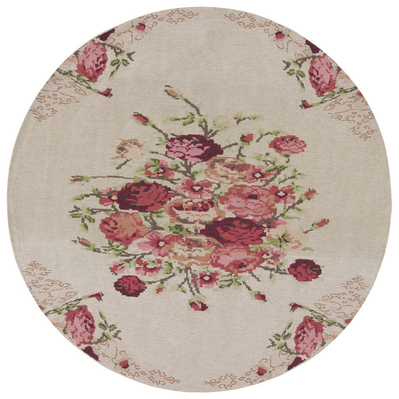Mehvish Vintage Performance Floral Rug, Round 6'