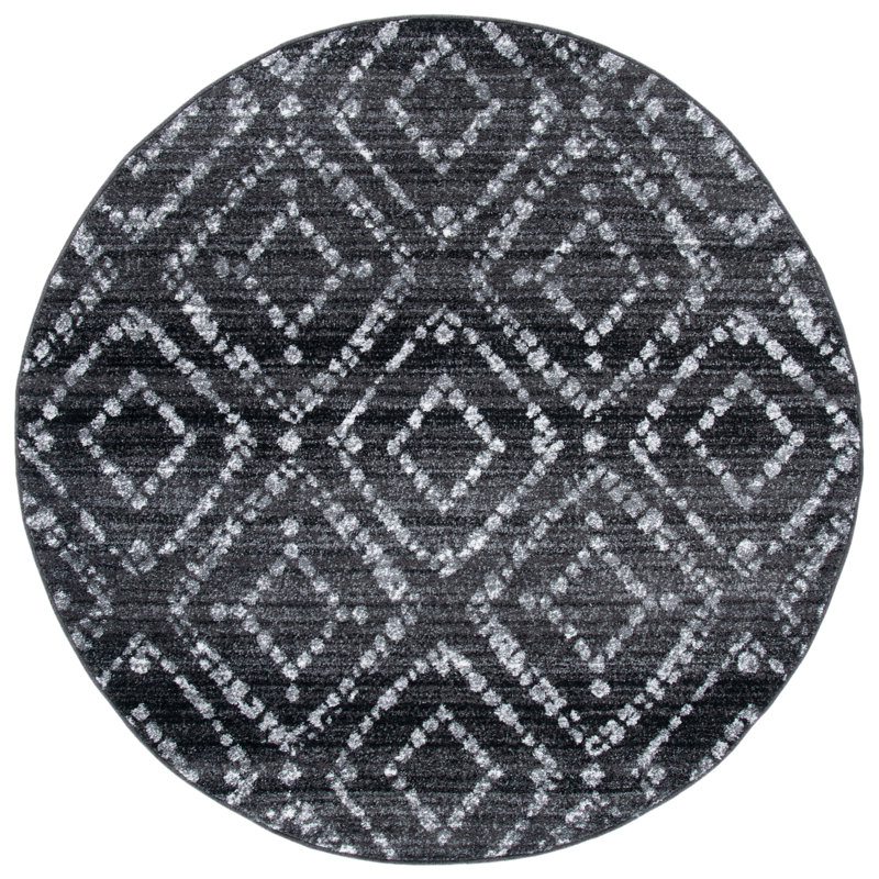 Tapis géométrique noir / ivoire Gillenwater, Rond 6 pi