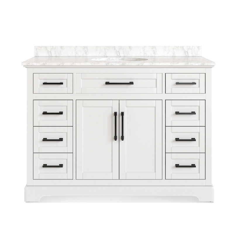 White 48'' Single Bathroom Vanity with Engineered Marble Top