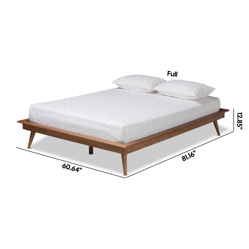 Karine Mid-Century Modern Ash Walnut Full Platform Bed with Wood Slats