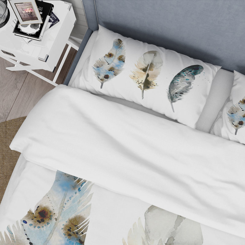 Colorful Boho Feathers V - Ensemble de housse de couette bohémien et éclectique - Polyester en microfibre