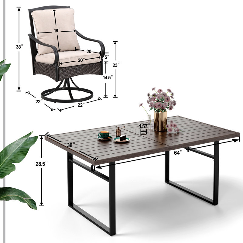 Argyri 6 - Person Patio Dining Set with Rectangular Table , Cushions Included