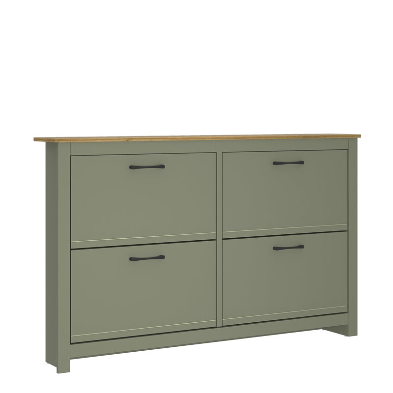 Limestone 24 Pair 4 Door Flip Down Shoe Storage, Kale Green