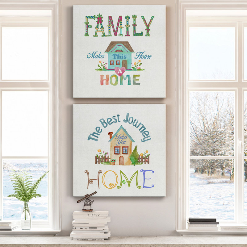 Family - ensemble de 2 reproductions d'art texturé sur toile tendue, H 10 po x l 10 po x P 1,25 po