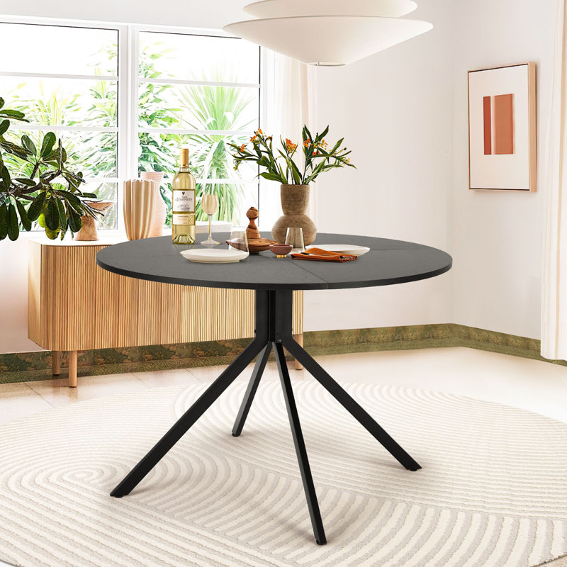 George Oliver Round Dining Table For 4, Mid Century Circle Kitchen Table With Metal Legs, Morden Dinner Table For Living Room, Office, Apartment, Black