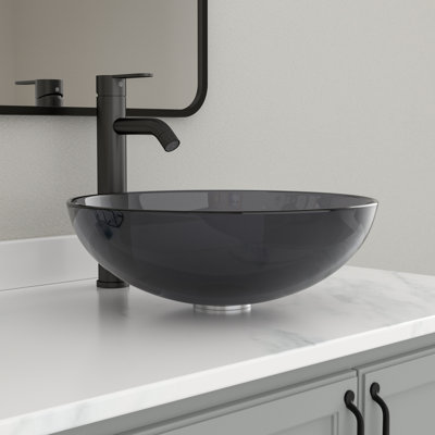 16" L x 16" W Glass Bathroom Vessel Sink Round Tempered Glass Art Basin Above Counter Bathroom Sink