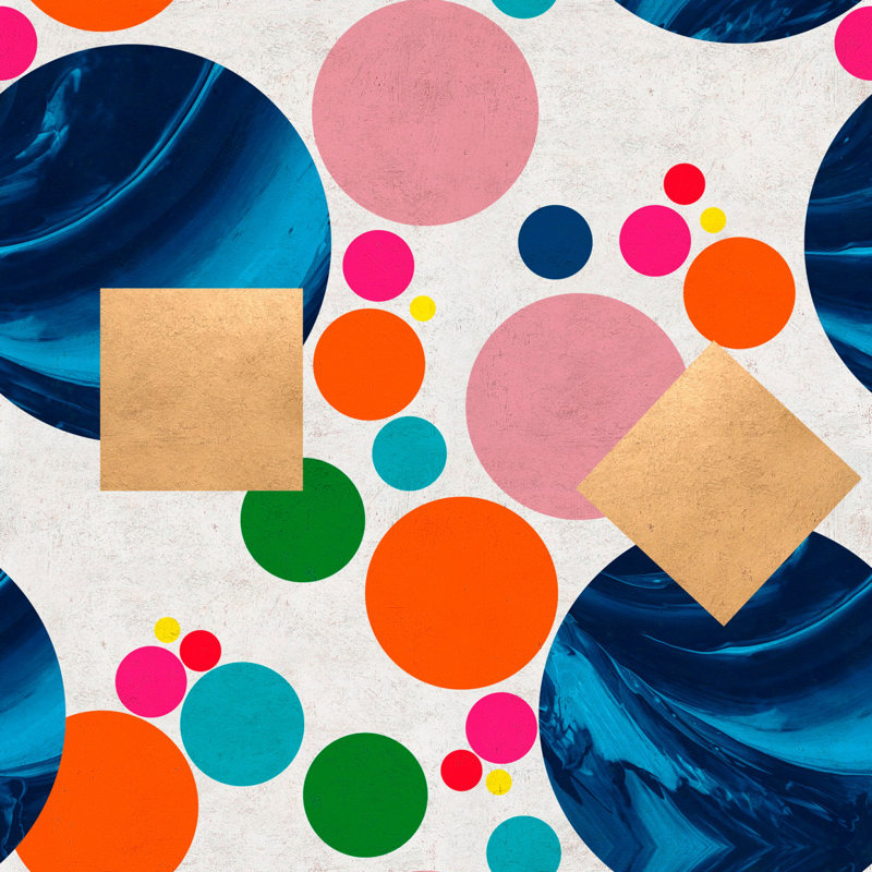 The Art Of Abstract Geometric Wallpaper Roll, Blue/Pink/White/Gold