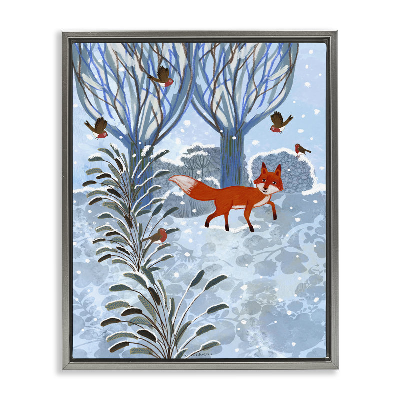 Festive Fox Winter Woodlands Floating Frame, design by Kay Widdowson, 31" H x 25" W, Luster Gray Floater Frame