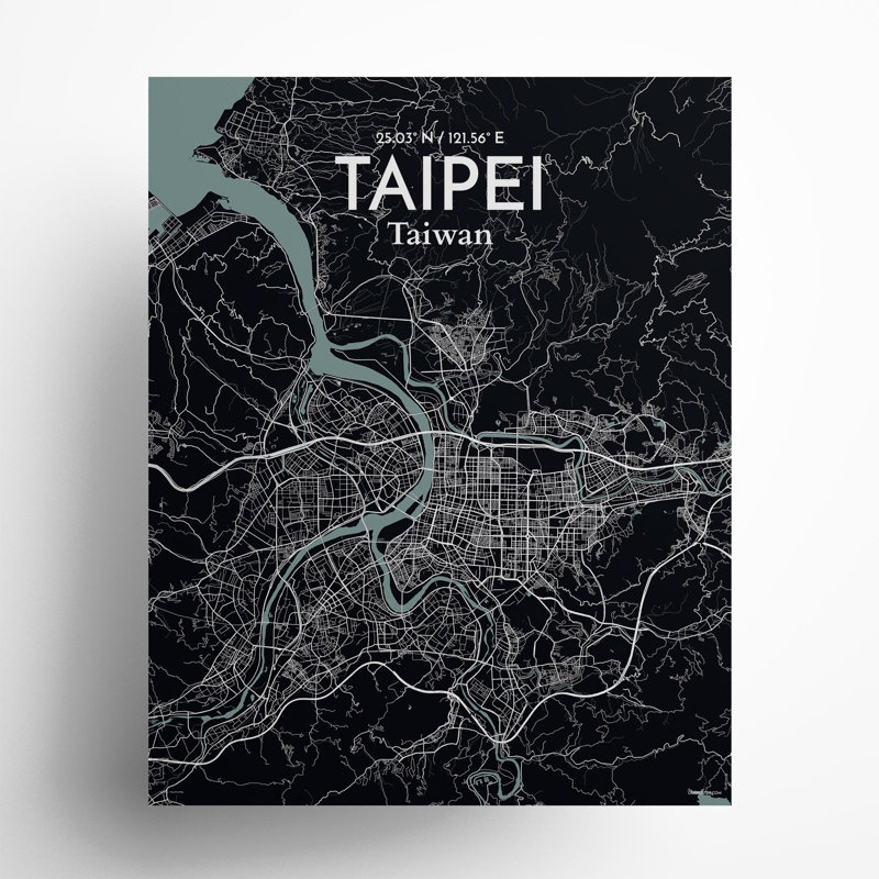 Taipei City Map in Midnight 1 Piece Wall Art, 20cm H x 16cm W x 0.05cm D