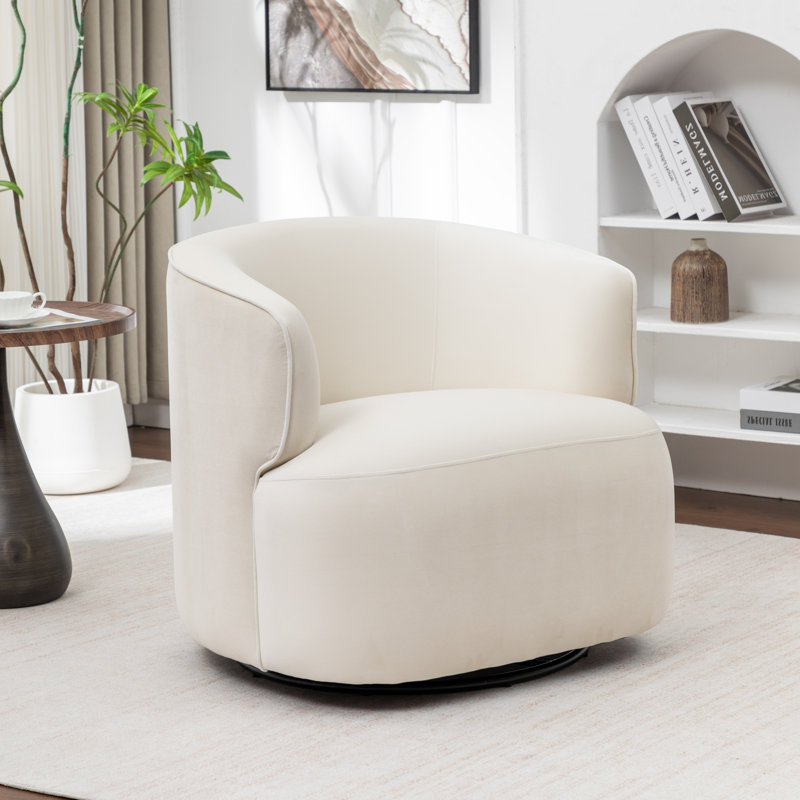 Fauteuil demi-tonneau pivotant en velours Tybias, Beige Velvet
