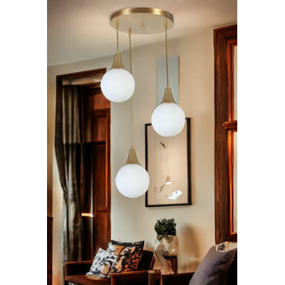 Élégant lustre en métal avec hauteur réglable, finition blanche et dorée, 11,8 pouces de diamètre | Capuchon en verre, douille E27 (40 W maximum), indice de protection IP20 | Parfait pour l'éclairage de la salle à manger et de l'espace de vie, design moderne et élégant