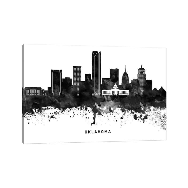 Oklahoma Skyline Black & White - Wrapped Canvas Print, 152.5 cm H x 101.5 cm W