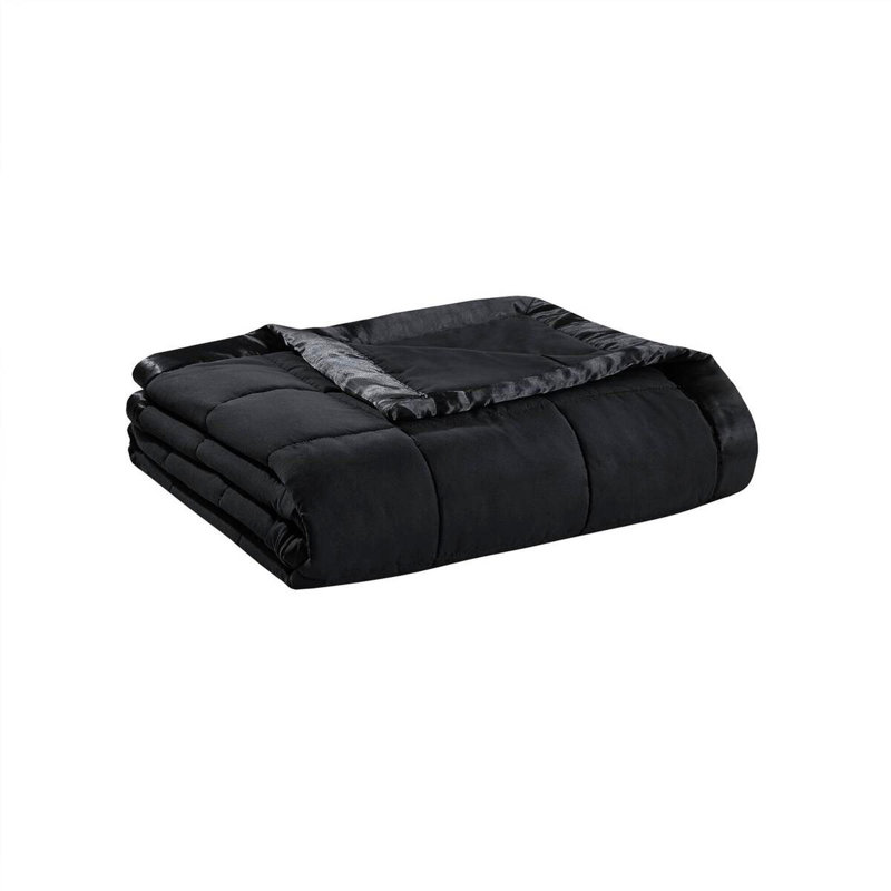 Couverture légère en duvet synthétique avec bordure en satin, Lit simple, Noir