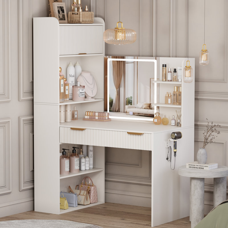 Meuble-lavabo 63 po avec miroir et lumières, Blanc