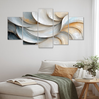 Vagues grises et blanches de l'introsection I - art mural blanc - ensemble d'art mural moderne diamant
